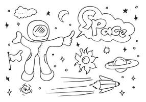 Space doodle vector elements.hand draw set of space icon on white background.