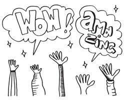 Applause hand draw on white background with wow, amazing text.vector illustration. vector