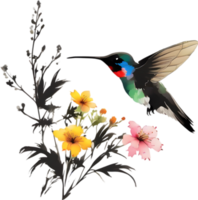 AI generated Painting of a Bee Hummingbird using the Japanese brushstroke technique. png