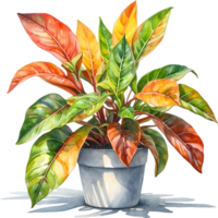 AI generated Watercolor painting of a Crotons plant. png