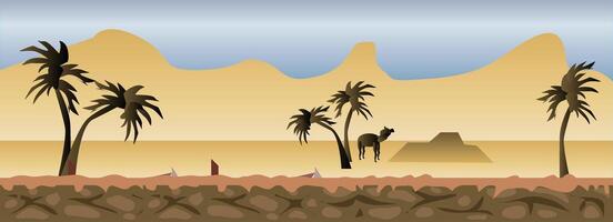 Flat 2D Desert Game Background Vector Illustration