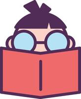 un niña con lentes leyendo un libro vector