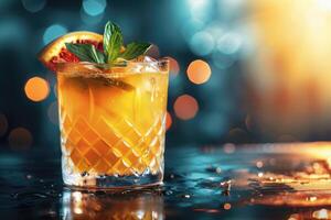 ai generado mai Tai tropical cóctel con Ron, Lima, menta guarnación, naranja licor, Amaretto jarabe, Almendras foto