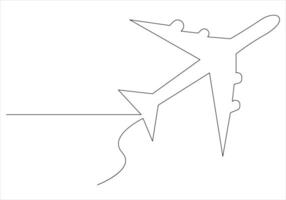 Continuous one line drawing of airplane out line vector art illustration