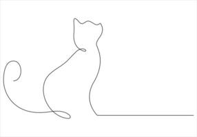 Continuous one line drawing of cat out line vector art illustration