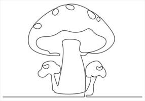 Continuous one line drawing of mushroom out line vector art illustration