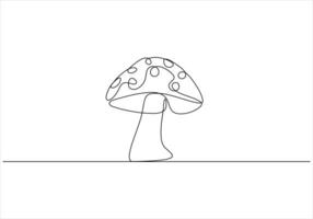 Continuous one line drawing of mushroom out line vector art illustration