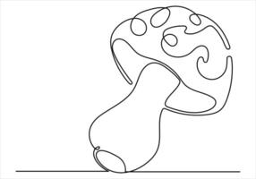 Continuous one line drawing of mushroom out line vector art illustration