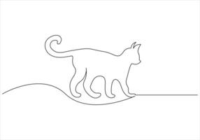 Continuous one line drawing of cat out line vector art illustration