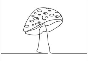 Continuous one line drawing of mushroom out line vector art illustration