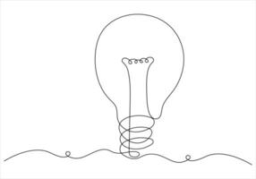 Continuous one line drawing of light bulb out line vector art illustration