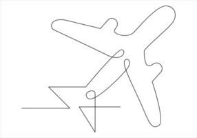 Continuous one line drawing of airplane out line vector art illustration