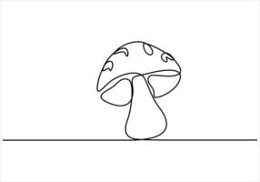 Continuous one line drawing of mushroom out line vector art illustration