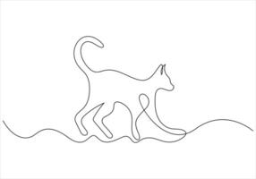 Continuous one line drawing of cat out line vector art illustration