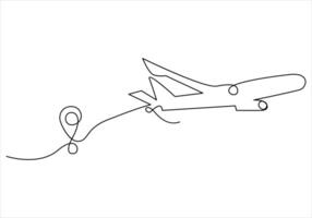 Continuous one line drawing of airplane out line vector art illustration