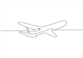 Continuous one line drawing of airplane out line vector art illustration