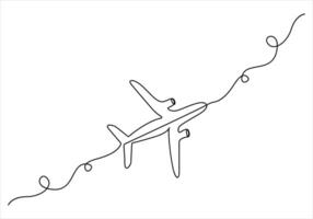 Continuous one line drawing of airplane out line vector art illustration