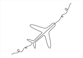 Continuous one line drawing of airplane out line vector art illustration