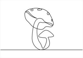 Continuous one line drawing of mushroom out line vector art illustration