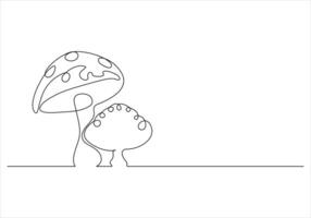 Continuous one line drawing of mushroom out line vector art illustration