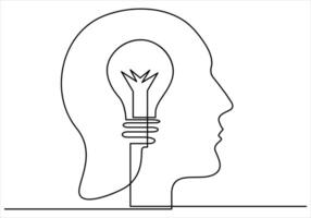 Continuous one line drawing of light bulb out line vector art illustration