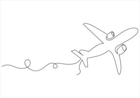 Continuous one line drawing of airplane out line vector art illustration