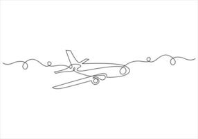 Continuous one line drawing of airplane out line vector art illustration