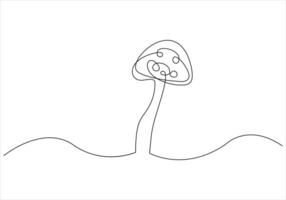 Continuous one line drawing of mushroom out line vector art illustration