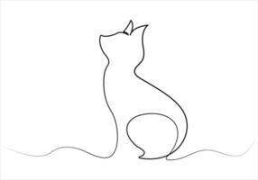 Continuous one line drawing of cat out line vector art illustration