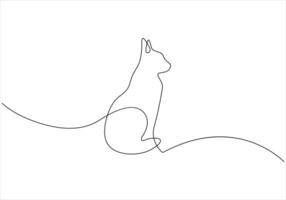 Continuous one line drawing of cat out line vector art illustration