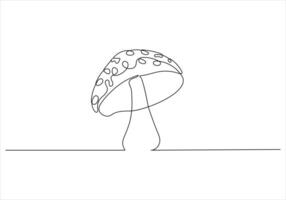 Continuous one line drawing of mushroom out line vector art illustration