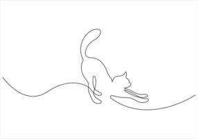 Continuous one line drawing of cat out line vector art illustration