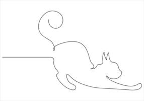 Continuous one line drawing of cat out line vector art illustration