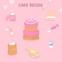 Cake recipe on pink background vector