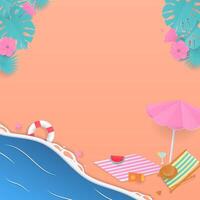 Picnic mat and tropical trees with the sea wave background vector