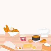 Set of bread and baking ingredients background vector