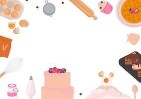 Cake and bakery ingredients on white background vector