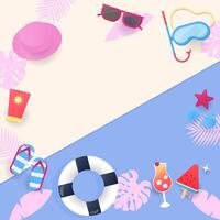 Summer elements with tropical pattern on white and blue background vector