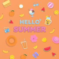 Hello summer banner with cute summer elements vector