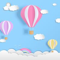 Colorful hot air balloons fly in the sky with cloud vector