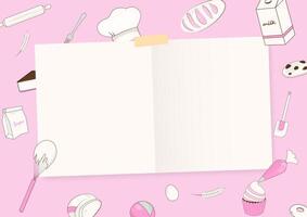 Note paper and bakery on pink background vector