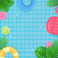 Colorful inflatable ring and tropical trees on swimming pool background vector