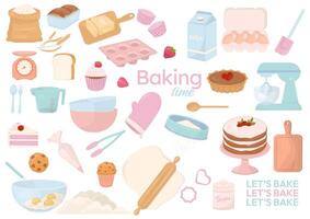 Baking tools and bakery collection on white background vector