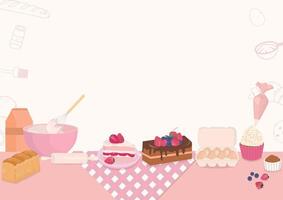 Baking bakery with cake and bread background vector