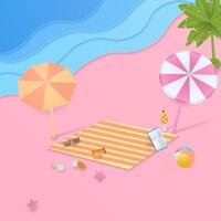 Summer background with picnic mat and beach umbrella vector