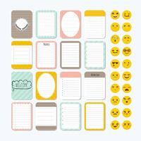 modelo para cuadernos linda diseño elementos. notas, etiquetas, pegatinas, sonrisa emojis colección de varios Nota documentos. plano estilo vector