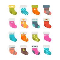 Set of colorful socks with different patterns. Christmas stockings vector