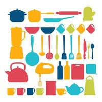 Kitchen appliances. Cooking tools and kitchenware equipment silhouettes vector