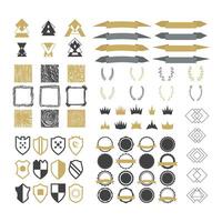 Collection of premium design elements. Set of ribbons, geometric shapes, wreaths, stamps, crowns, frames, trendy hipster logotypes and shields vector