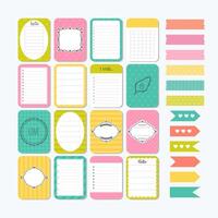 Template for notebooks. Cute design elements. Flat style. Notes, labels, stickers. Collection of various note papers vector